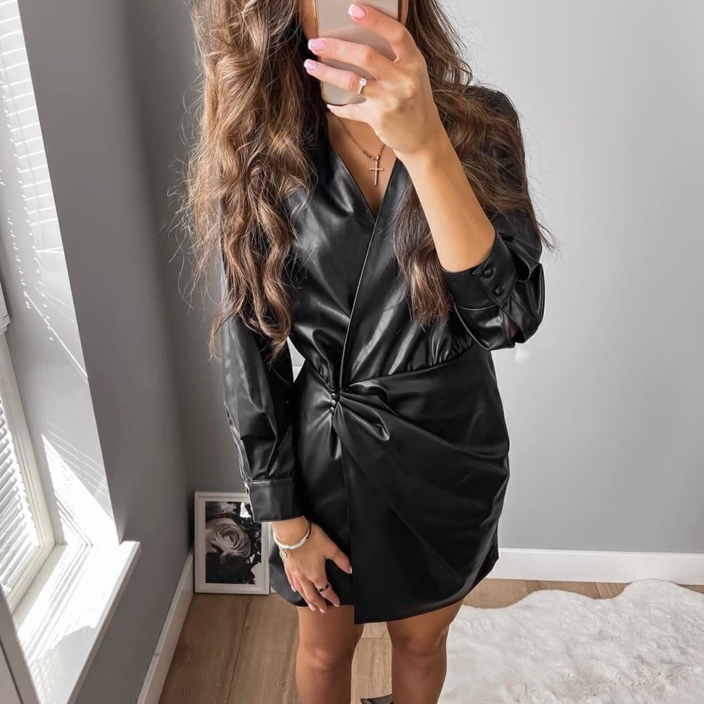 Zara Faux Leather Ruched Dress - Picture 2 of 4